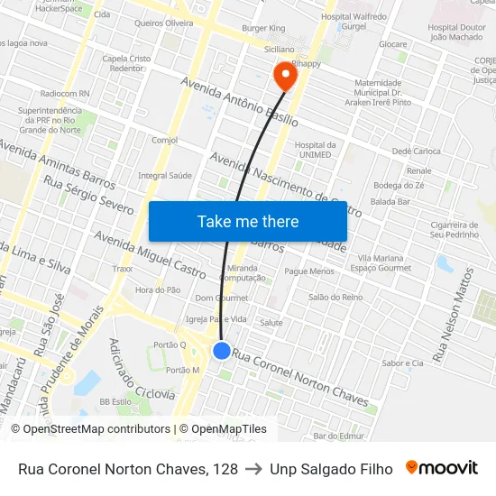 Rua Coronel Norton Chaves, 128 to Unp Salgado Filho map