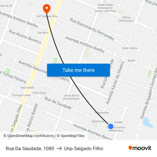 Rua Da Saudade, 1080 to Unp Salgado Filho map