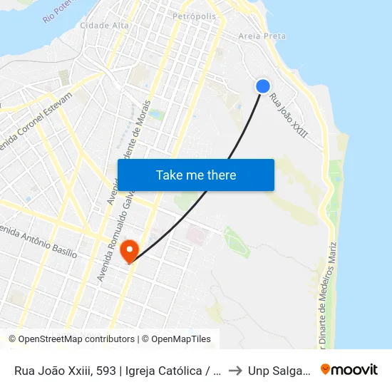 Rua João Xxiii, 593 | Igreja Católica / Terminal Mãe Luíza to Unp Salgado Filho map