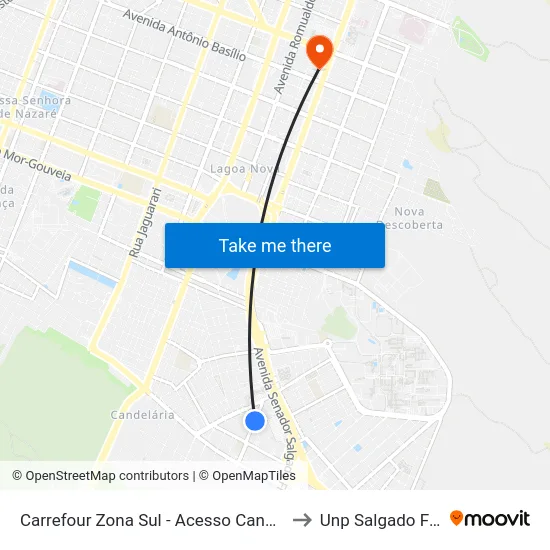 Carrefour Zona Sul - Acesso Candelária to Unp Salgado Filho map