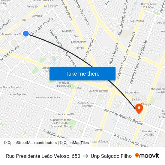 Rua Presidente Leão Veloso, 650 to Unp Salgado Filho map