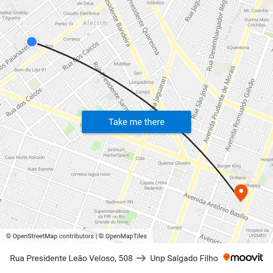 Rua Presidente Leão Veloso, 508 to Unp Salgado Filho map