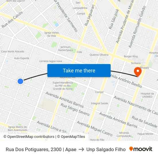Rua Dos Potiguares, 2300 | Apae to Unp Salgado Filho map