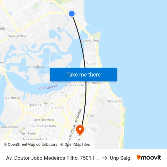 Av. Doutor João Medeiros Filho, 7501 | Posto Praia Da Redinha Alesat to Unp Salgado Filho map