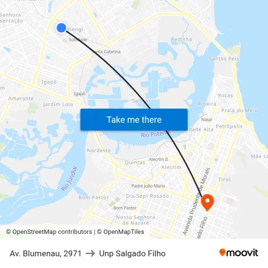 Av. Blumenau, 2971 to Unp Salgado Filho map