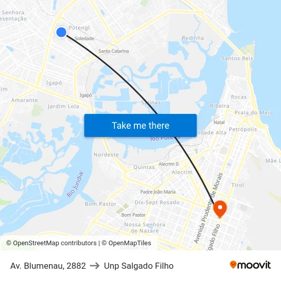 Av. Blumenau, 2882 to Unp Salgado Filho map