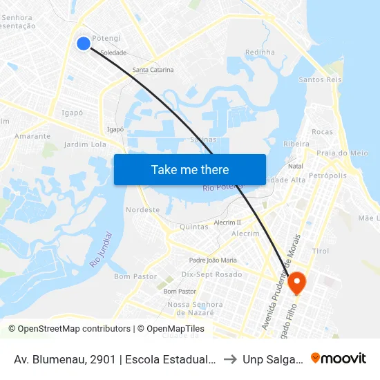 Av. Blumenau, 2901 | Escola Estadual Walter Duarte Pereira to Unp Salgado Filho map