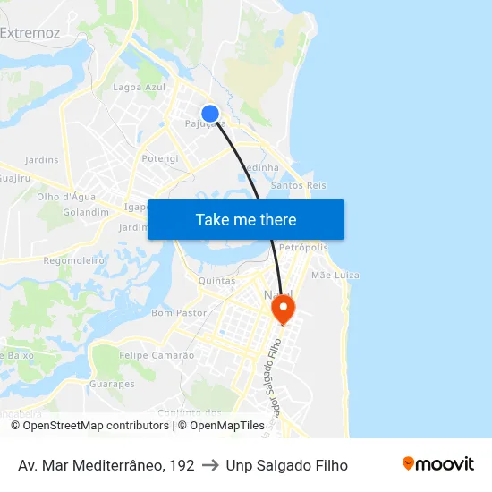 Av. Mar Mediterrâneo, 192 to Unp Salgado Filho map