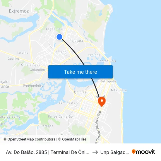 Av. Do Baião, 2885 | Terminal De Ônibus Nova Natal I to Unp Salgado Filho map