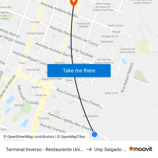 Terminal Inverso - Restaurante Universitário to Unp Salgado Filho map