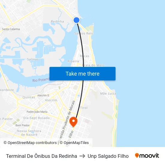 Terminal De Ônibus Da Redinha to Unp Salgado Filho map