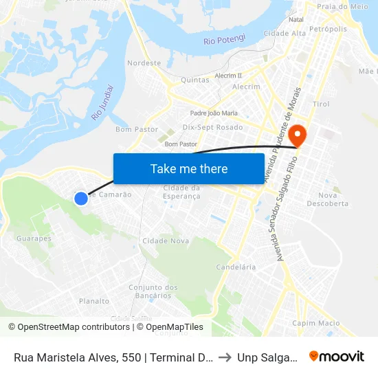Rua Maristela Alves, 550 | Terminal De Felipe Camarão to Unp Salgado Filho map