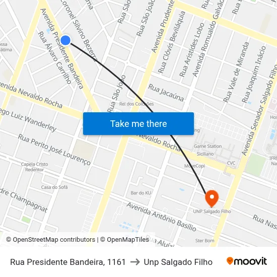 Rua Presidente Bandeira, 1161 to Unp Salgado Filho map