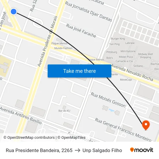 Rua Presidente Bandeira, 2265 to Unp Salgado Filho map