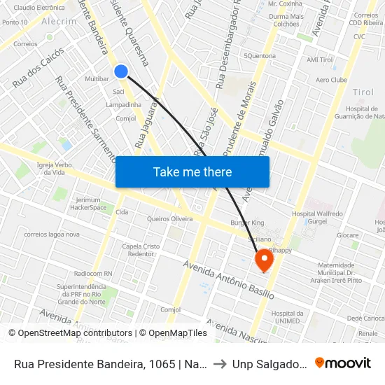 Rua Presidente Bandeira, 1065 | Natal Service to Unp Salgado Filho map