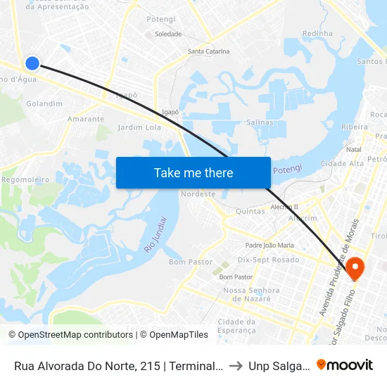 Rua Alvorada Do Norte, 215 | Terminal Parque Dos Coqueiros to Unp Salgado Filho map