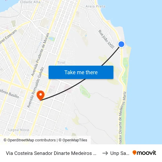 Via Costeira Senador Dinarte Medeiros Mariz, 130 | Senac - Hotel Escola Barreira Roxa to Unp Salgado Filho map