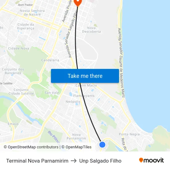 Terminal Nova Parnamirim to Unp Salgado Filho map