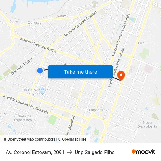 Av. Coronel Estevam, 2091 to Unp Salgado Filho map