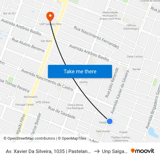 Av. Xavier Da Silveira, 1035 | Pastelanche Nova Descoberta to Unp Salgado Filho map