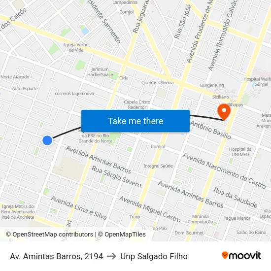 Av. Amintas Barros, 2194 to Unp Salgado Filho map