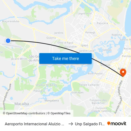 Aeroporto Internacional Aluízio Alves to Unp Salgado Filho map