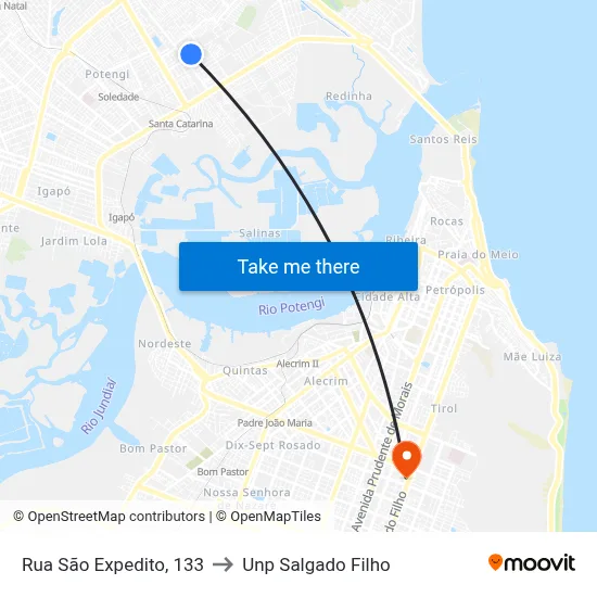 Rua São Expedito, 133 to Unp Salgado Filho map