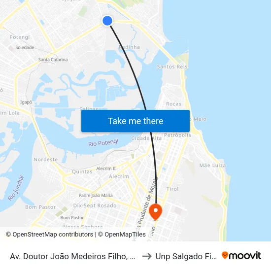 Av. Doutor João Medeiros Filho, 5755 to Unp Salgado Filho map