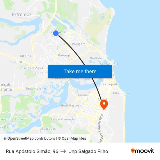 Rua Apóstolo Simão, 96 to Unp Salgado Filho map
