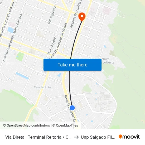 Via Direta | Terminal Reitoria / Cet to Unp Salgado Filho map