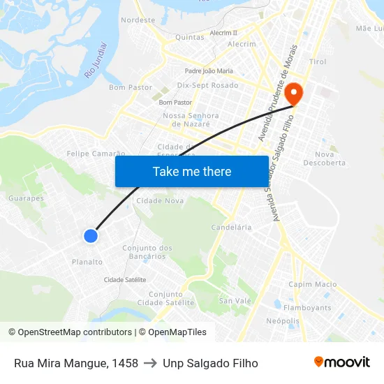 Rua Mira Mangue, 1458 to Unp Salgado Filho map