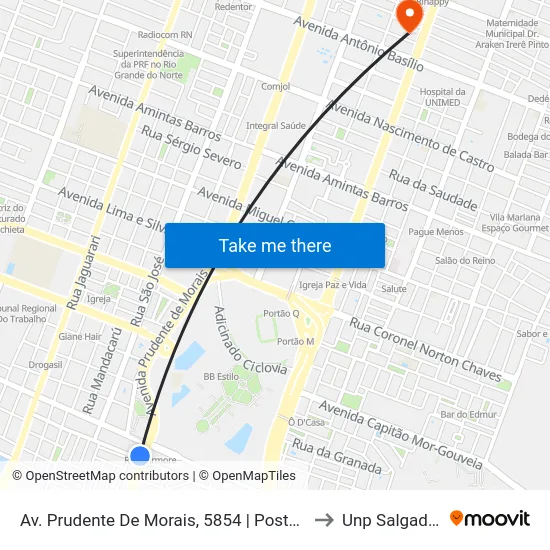 Av. Prudente De Morais, 5854 | Posto Ale Candelária to Unp Salgado Filho map