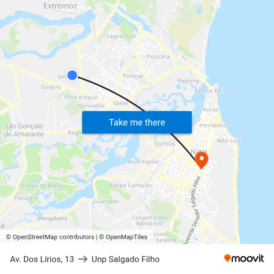 Av. Dos Lírios, 13 to Unp Salgado Filho map