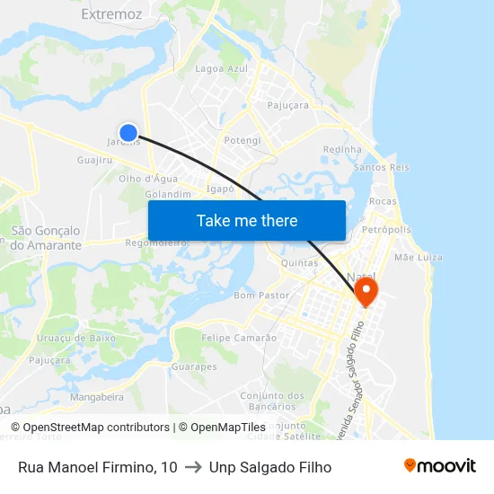 Rua Manoel Firmino, 10 to Unp Salgado Filho map