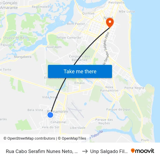 Rua Cabo Serafim Nunes Neto, 242 to Unp Salgado Filho map
