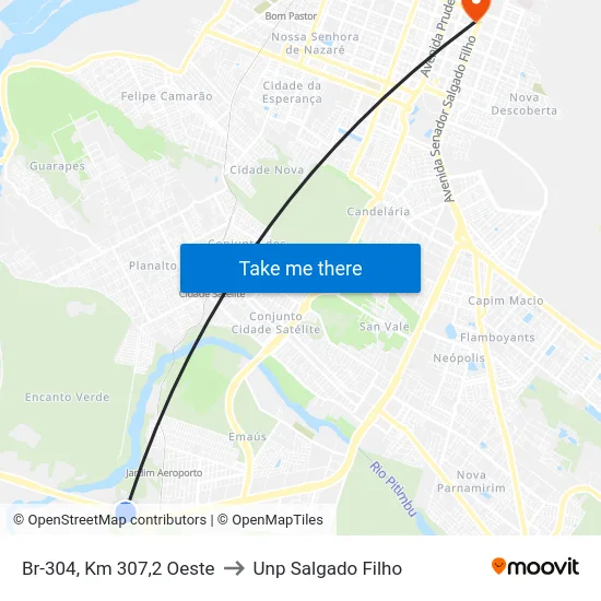 Br-304, Km 307,2 Oeste to Unp Salgado Filho map