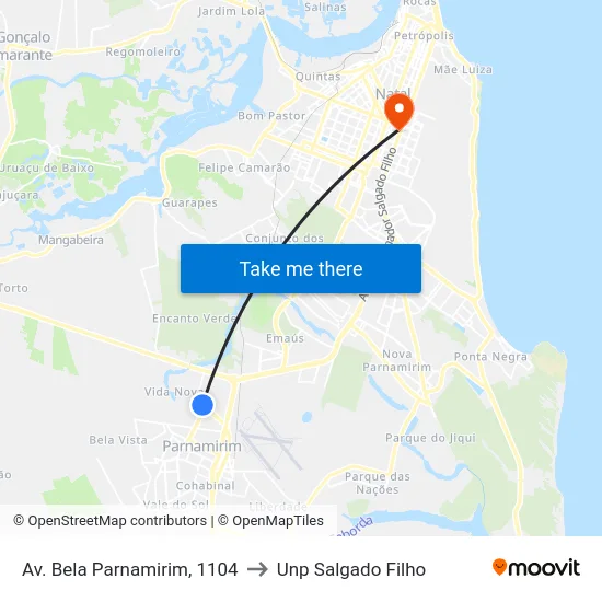 Av. Bela Parnamirim, 1104 to Unp Salgado Filho map