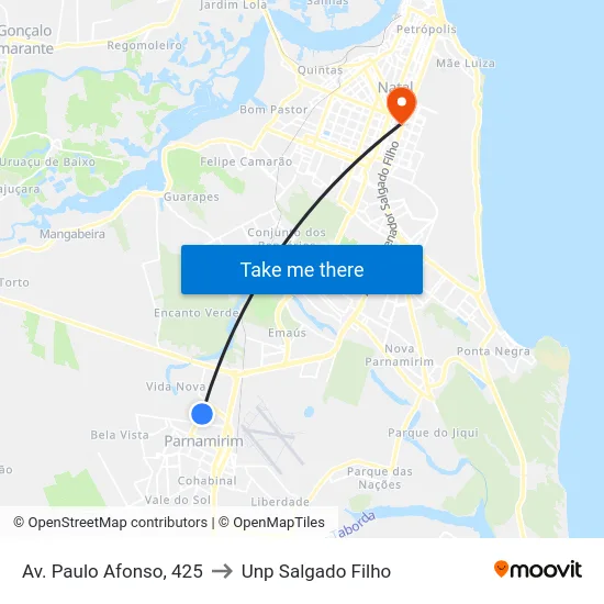 Av. Paulo Afonso, 425 to Unp Salgado Filho map