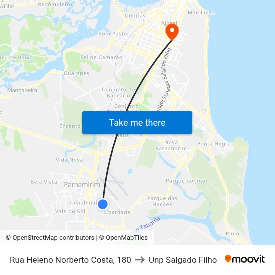 Rua Heleno Norberto Costa, 180 to Unp Salgado Filho map