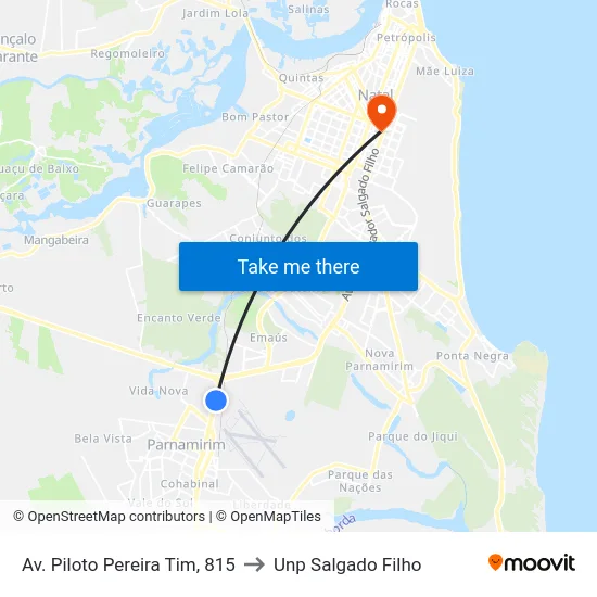 Av. Piloto Pereira Tim, 815 to Unp Salgado Filho map