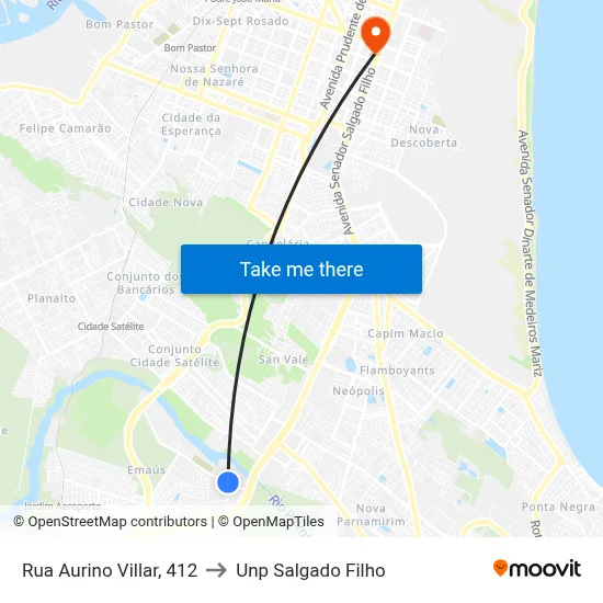 Rua Aurino Villar, 412 to Unp Salgado Filho map