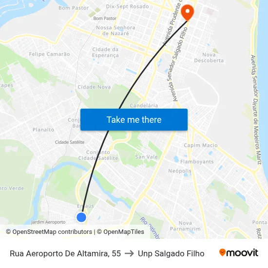 Rua Aeroporto De Altamira, 55 to Unp Salgado Filho map
