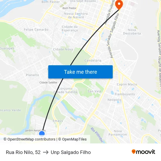 Rua Rio Nilo, 52 to Unp Salgado Filho map