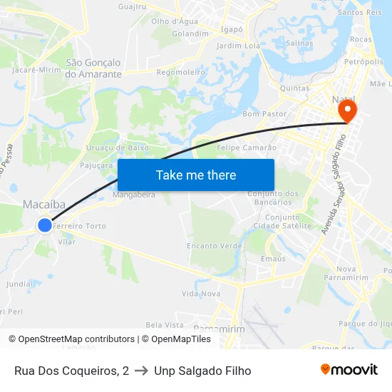 Rua Dos Coqueiros, 2 to Unp Salgado Filho map