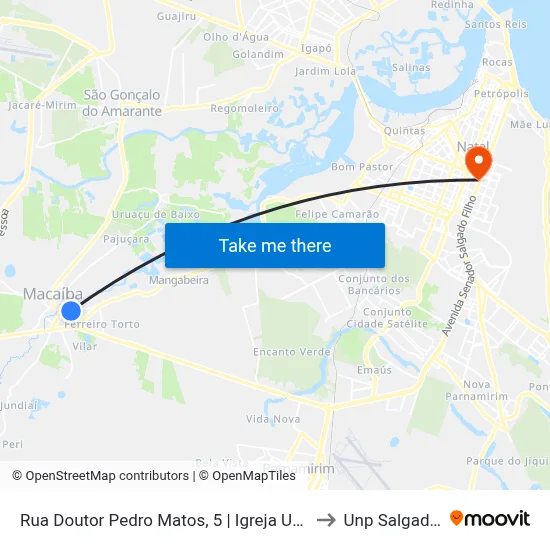 Rua Doutor Pedro Matos, 5 | Igreja Universal Macaíba to Unp Salgado Filho map