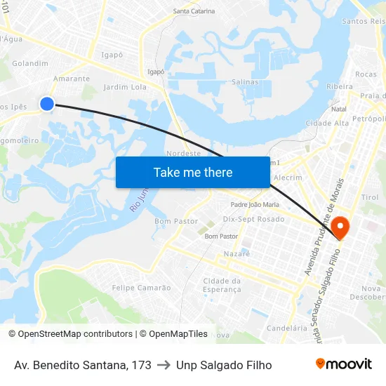 Av. Benedito Santana, 173 to Unp Salgado Filho map