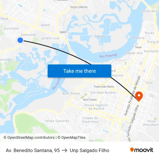 Av. Benedito Santana, 95 to Unp Salgado Filho map