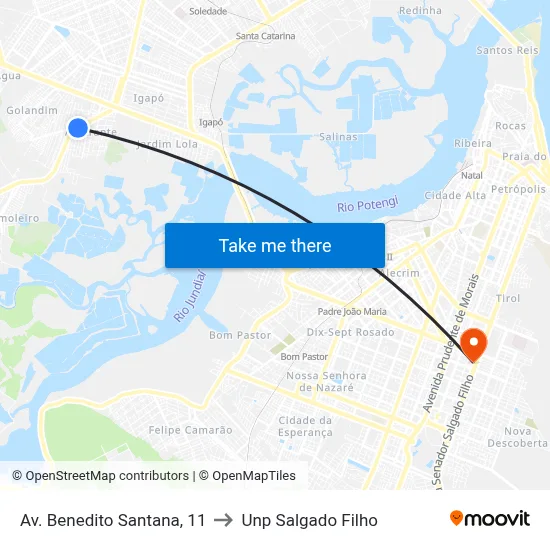 Av. Benedito Santana, 11 to Unp Salgado Filho map