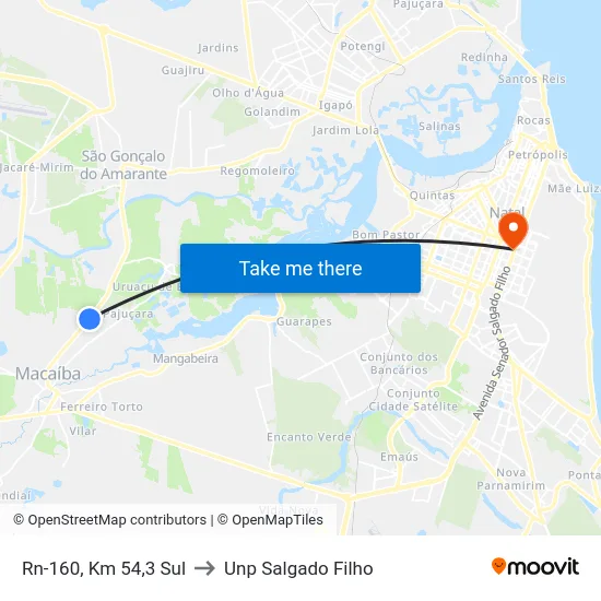 Rn-160, Km 54,3 Sul to Unp Salgado Filho map