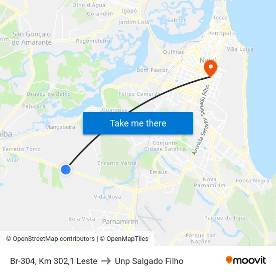 Br-304, Km 302,1 Leste to Unp Salgado Filho map